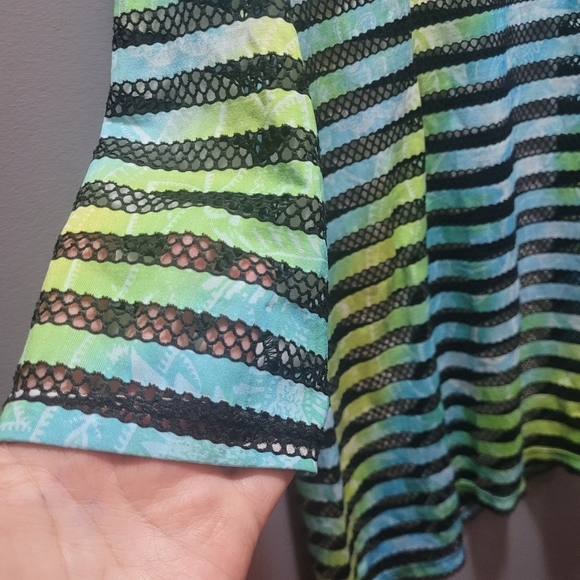 Soft Works Black and Aqua Green Striped Top M - Picture 4 of 5